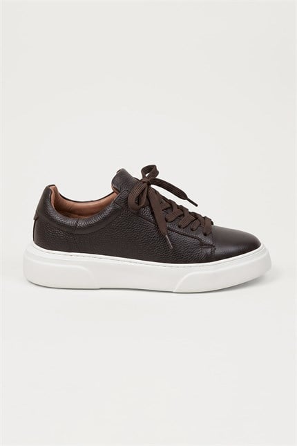 Erkek Hakiki Deri Kalın Taban Sneaker Ayakkabı Kahverengi