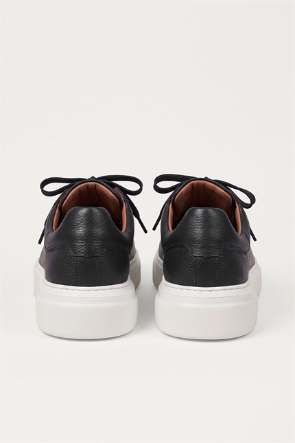 Erkek Hakiki Deri Kalın Taban Sneaker Ayakkabı Siyah/Beyaz