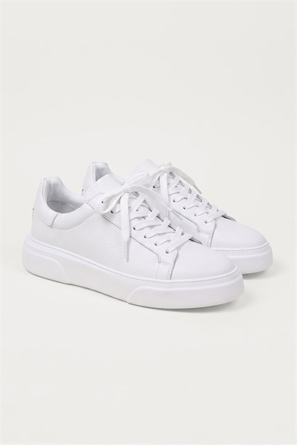 Erkek Hakiki Deri Kalın Taban Sneaker Ayakkabı Beyaz