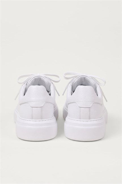 Erkek Hakiki Deri Kalın Taban Sneaker Ayakkabı Beyaz