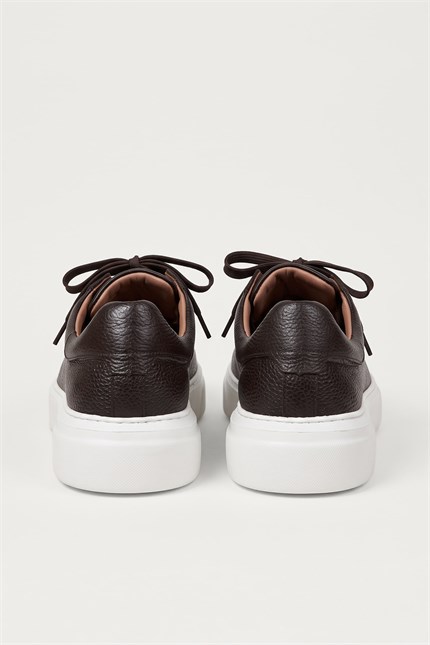 Erkek Hakiki Deri Kalın Taban Sneaker Ayakkabı Kahverengi