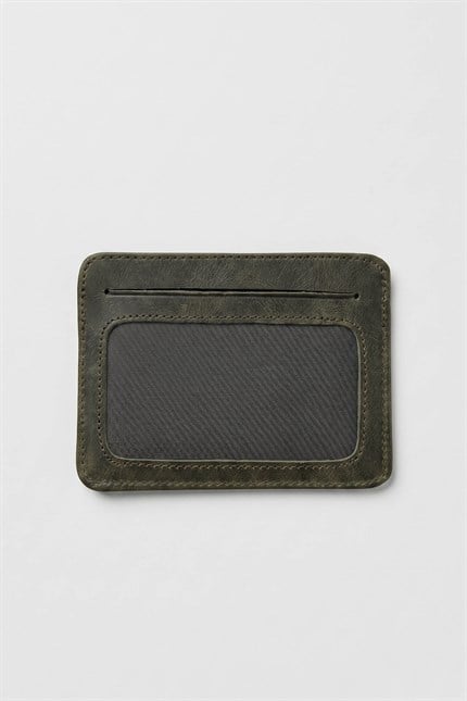 Erkek Hakiki Deri Rfid Korumalı Kimlik Bölmeli Cüzdan Haki