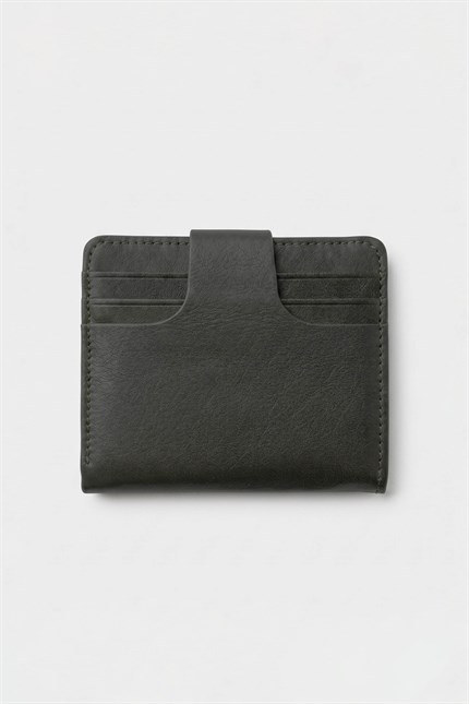 Erkek Hakiki Deri Trifold Çıtçıtlı Klasik Cüzdan Füme
