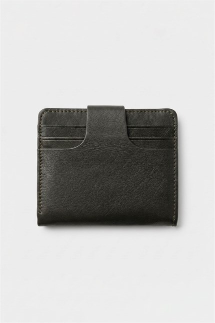 Erkek Hakiki Deri Trifold Çıtçıtlı Klasik Cüzdan Haki