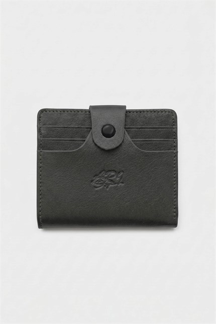 Erkek Hakiki Deri Trifold Çıtçıtlı Klasik Cüzdan Füme
