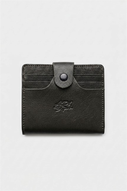 Erkek Hakiki Deri Trifold Çıtçıtlı Klasik Cüzdan Haki