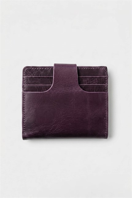 Erkek Hakiki Deri Trifold Çıtçıtlı Klasik Cüzdan Mürdüm