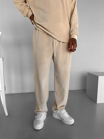 Erkek Jogger Esnek Rahat Beli Lastikli Fitilli Kadife Pantolon Bej