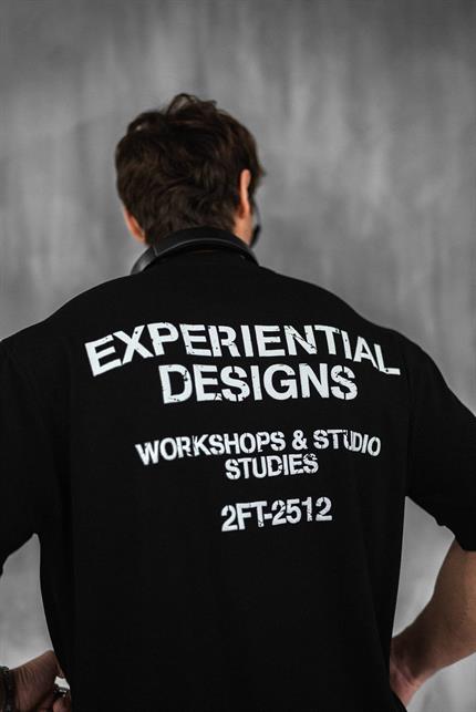 Erkek Kabartma Baskılı Esnek Regular Fit Triko T-Shirt Siyah