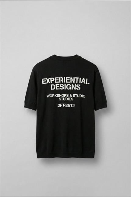 Erkek Kabartma Baskılı Esnek Regular Fit Triko T-Shirt Siyah