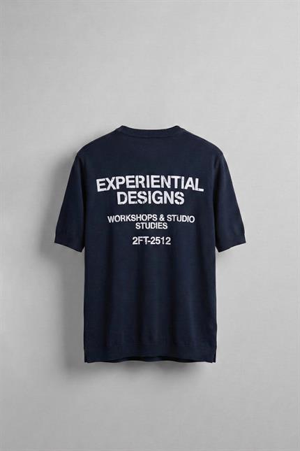 Erkek Kabartma Baskılı Esnek Regular Fit Triko T-Shirt Lacivert