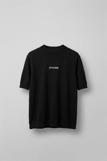 Erkek Kabartma Baskılı Esnek Regular Fit Triko T-Shirt Siyah