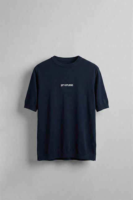 Erkek Kabartma Baskılı Esnek Regular Fit Triko T-Shirt Lacivert