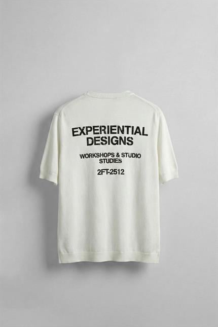 Erkek Kabartma Baskılı Esnek Regular Fit Triko T-Shirt Beyaz