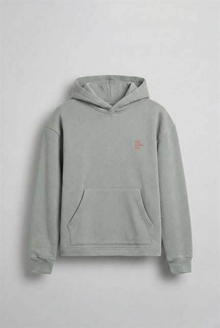 Erkek Kabartmalı Baskılı Kapüşonlu Hoodie Açık Gri