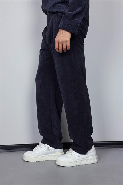 Erkek Kadife Dokulu Baggy Fit Pantolon Lacivert