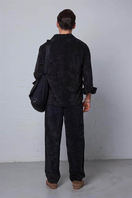 Erkek Kadife Dokulu Baggy Fit Pantolon Siyah