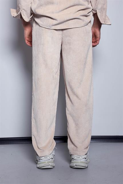 Erkek Kadife Dokulu Baggy Fit Pantolon Taş Rengi