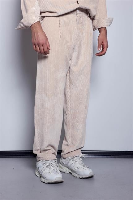 Erkek Kadife Dokulu Baggy Fit Pantolon Taş Rengi