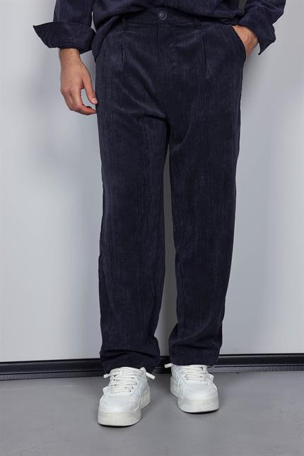 Erkek Kadife Dokulu Baggy Fit Pantolon Lacivert