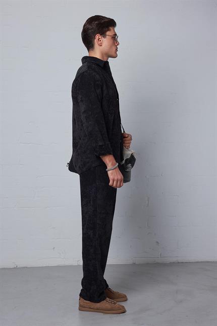 Erkek Kadife Dokulu Baggy Fit Pantolon Siyah