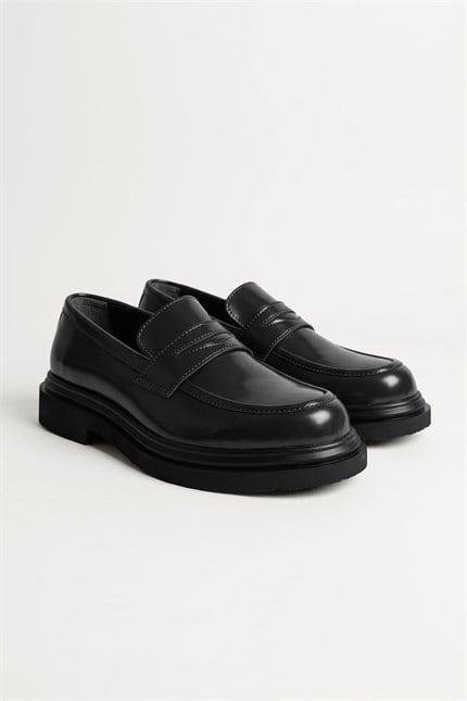 Erkek Kalın Taban Penny Loafer Ayakkabı Siyah