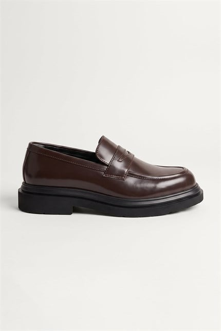 Erkek Kalın Taban Penny Loafer Ayakkabı Kahverengi