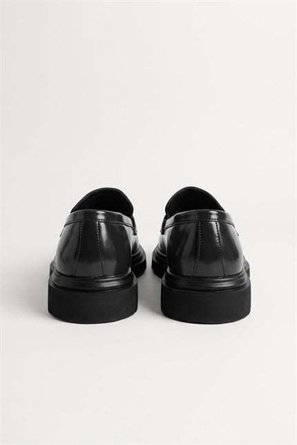 Erkek Kalın Taban Penny Loafer Ayakkabı Siyah