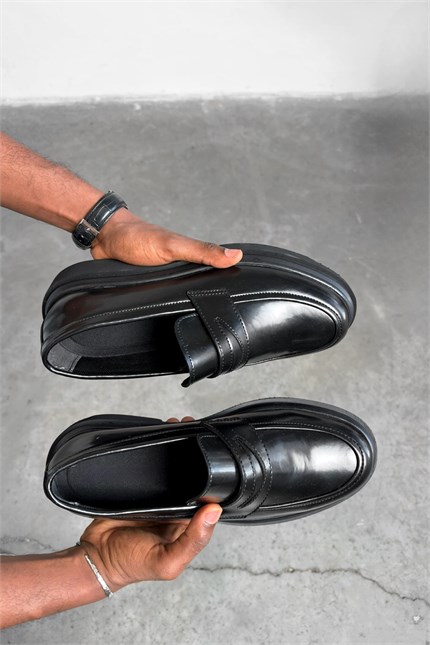 Erkek Kalın Taban Penny Loafer Ayakkabı Siyah