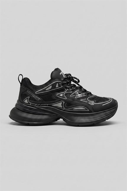 Erkek Kalın Tabanlı Günlük Track Sneaker Siyah