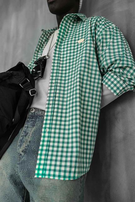 Erkek Kareli Desenli Oversize Gömlek Yeşil