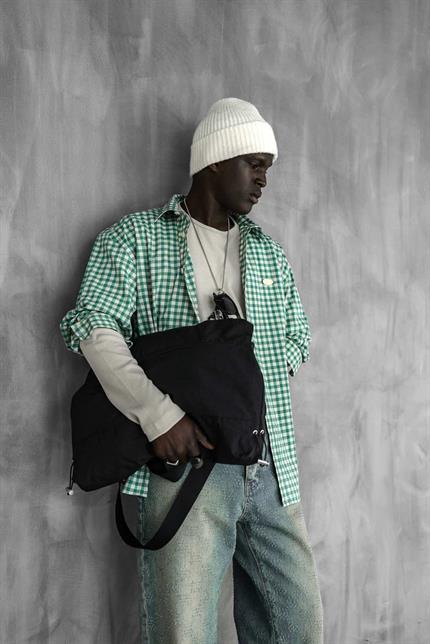 Erkek Kareli Desenli Oversize Gömlek Yeşil