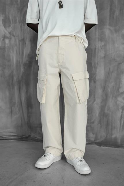 Erkek Kargo Cepli Esnek Baggy Pantolon Açık Bej