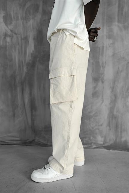 Erkek Kargo Cepli Esnek Baggy Pantolon Açık Bej