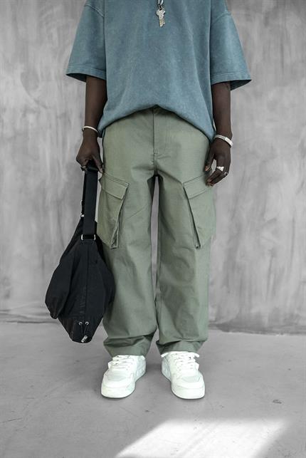 Erkek Kargo Cepli Esnek Baggy Pantolon Yeşil