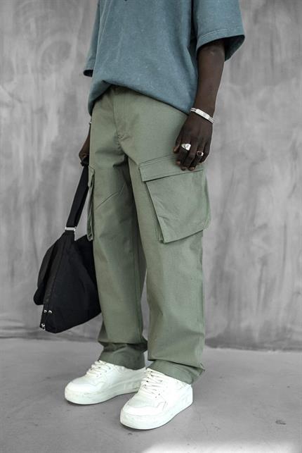 Erkek Kargo Cepli Esnek Baggy Pantolon Yeşil
