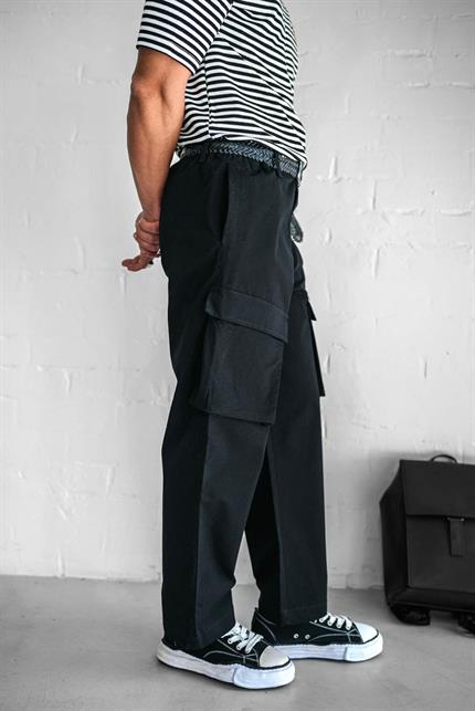 Erkek Kargo Cepli Esnek Baggy Pantolon Siyah