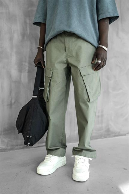 Erkek Kargo Cepli Esnek Baggy Pantolon Yeşil