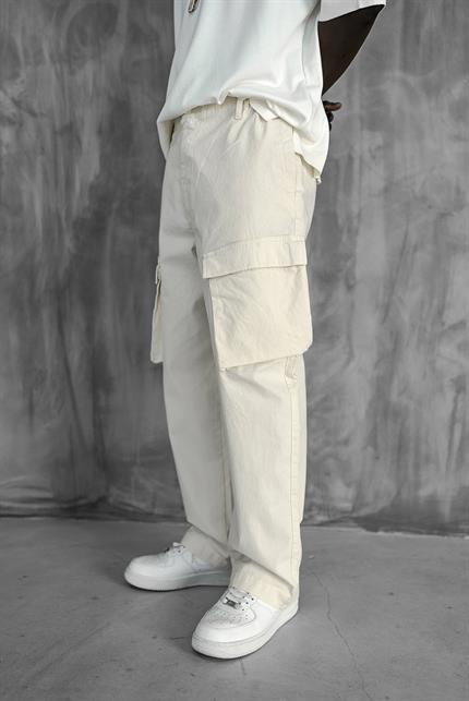 Erkek Kargo Cepli Esnek Baggy Pantolon Açık Bej