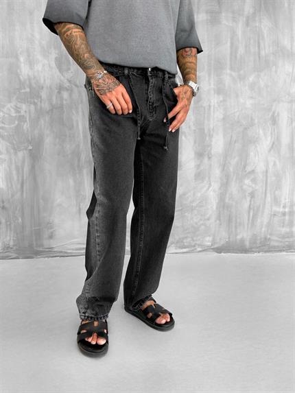 Erkek Kemer Detaylı Yıkamalı Baggy Fit Pantolon Siyah