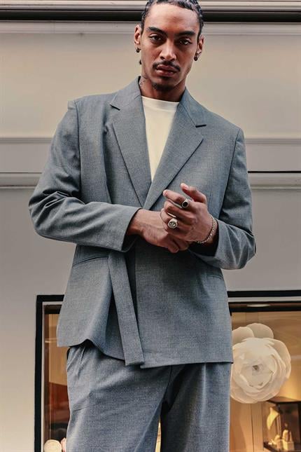 Erkek Kemerli Oversize Takım Elbise Antrasit