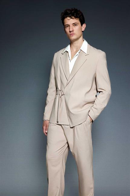Erkek Kemerli Oversize Takım Elbise Bej