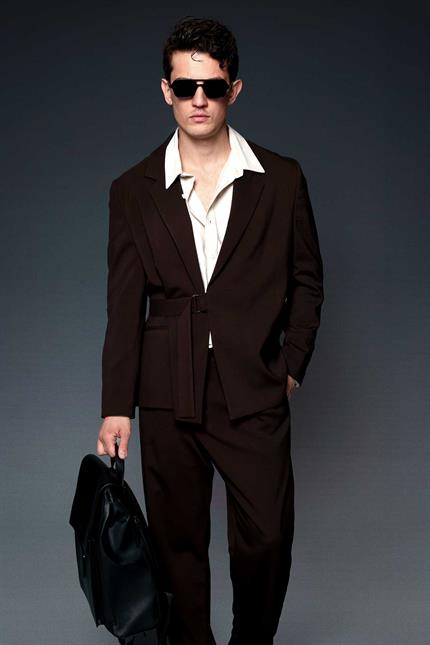 Erkek Kemerli Oversize Takım Elbise Kahve