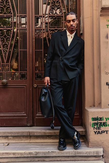 Erkek Kemerli Oversize Takım Elbise Siyah