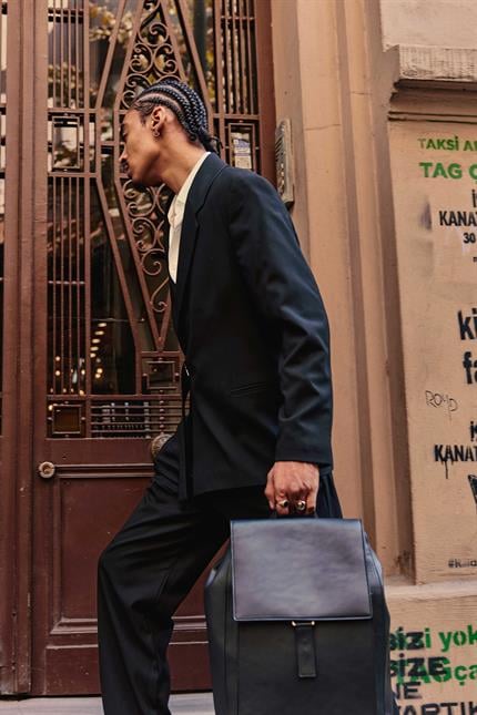 Erkek Kemerli Oversize Takım Elbise Siyah