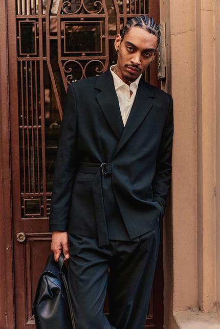 Erkek Kemerli Oversize Takım Elbise Siyah