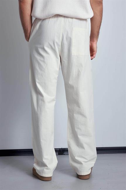 Erkek Keten Görünümlü Beli Lastikli Baggy Pantolon Bej