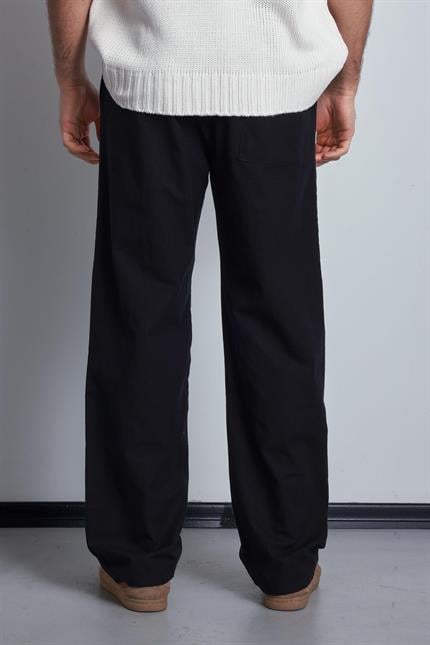 Erkek Keten Görünümlü Beli Lastikli Baggy Pantolon Siyah