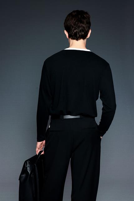 Erkek Kontrast Detaylı Oversize Basic Sweatshirt Siyah