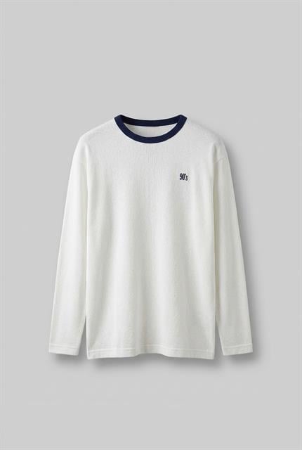 Erkek Kontrast Detaylı Oversize Basic Sweatshirt Ekru